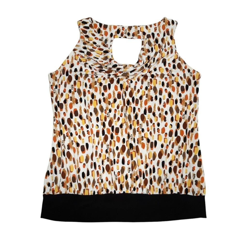 New Directions Tank Top Career Womens XL Brown Abstract Cowl Neck Keyhole